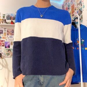 Ralph Lauren Blue and White Crewneck Sweater